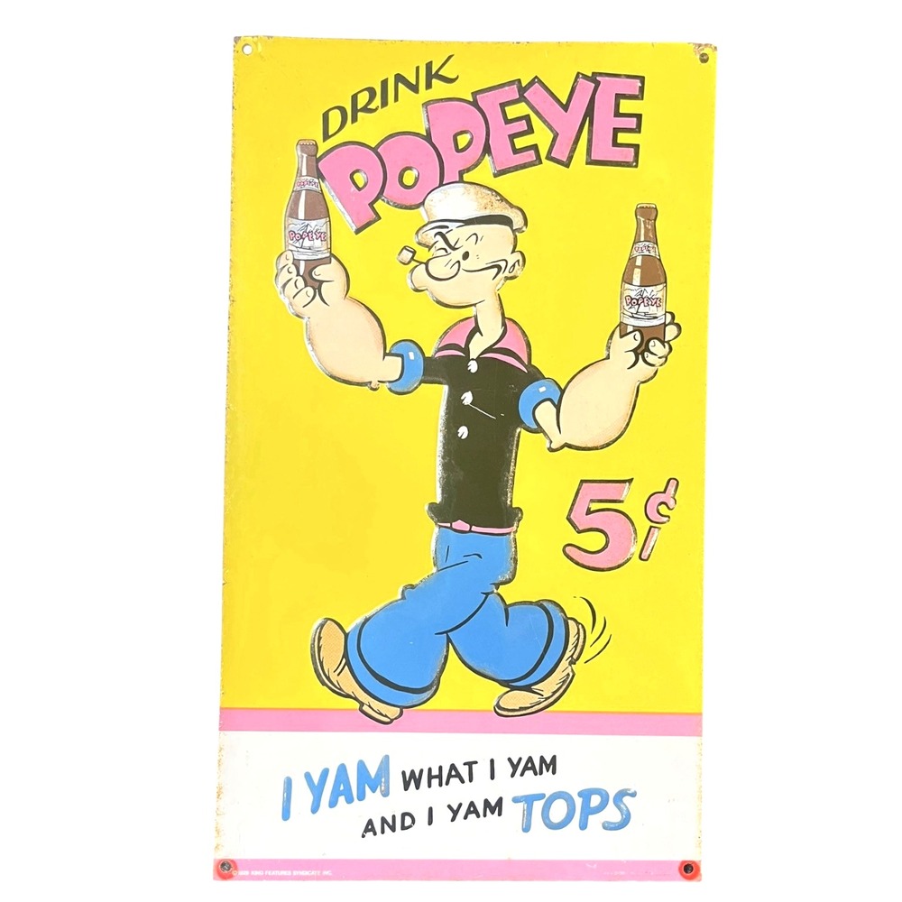 Drink Popeye Soda 9inX15.75in Metal Tin Sign I Yam‎ What I Yam And I Yam Tops